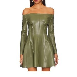Norma Kamali Green Vegan Leather Mini Dress